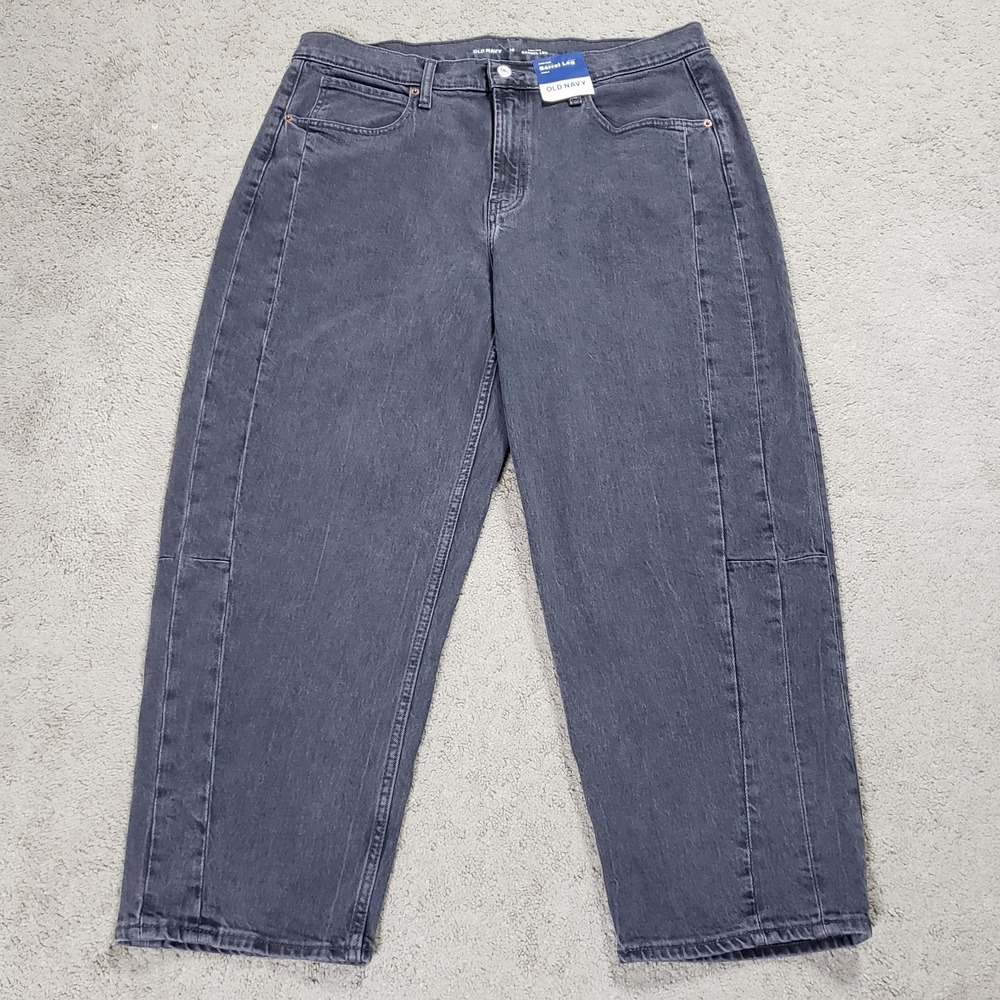 NWT Old Navy High Rise Ankle Barrel Leg Black Jeans Women 16 Cotton Stretch Boho